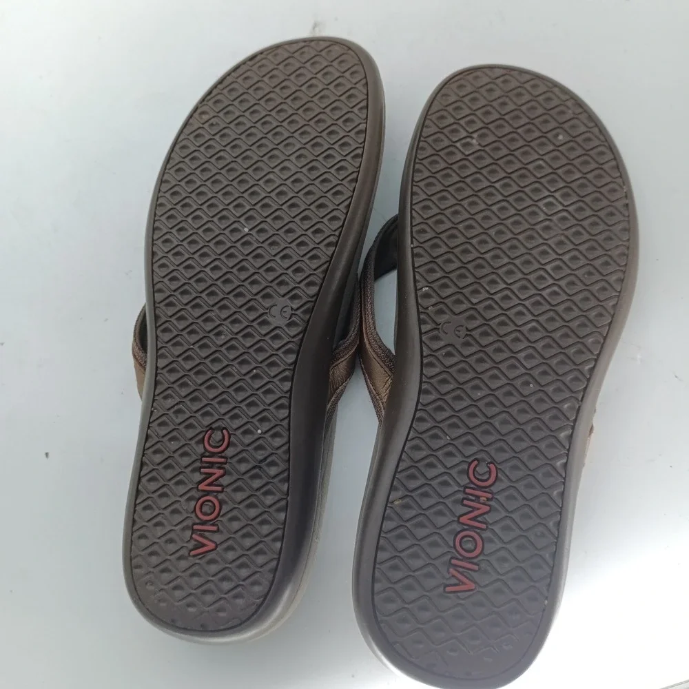 Vionic Womens Brown Orthotic Flip Flop Sandals Thong Comfort Shoes Size 10 s8